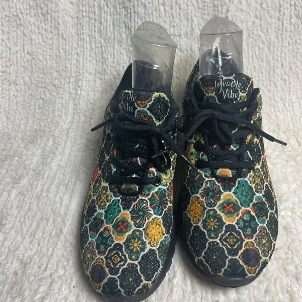 Yes We Vibe Unisex Bohemian Pattern colorful fall colors sneakers W SZ8 M SZ6